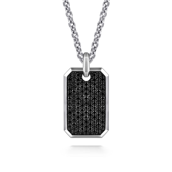 Gabriel - 22 Inch 925 Sterling Silver Black Spinel Dog Tag Pendant Necklace