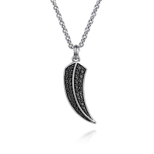 22 Inch 925 Sterling Silver Black Spinel Horn Pendant Necklace