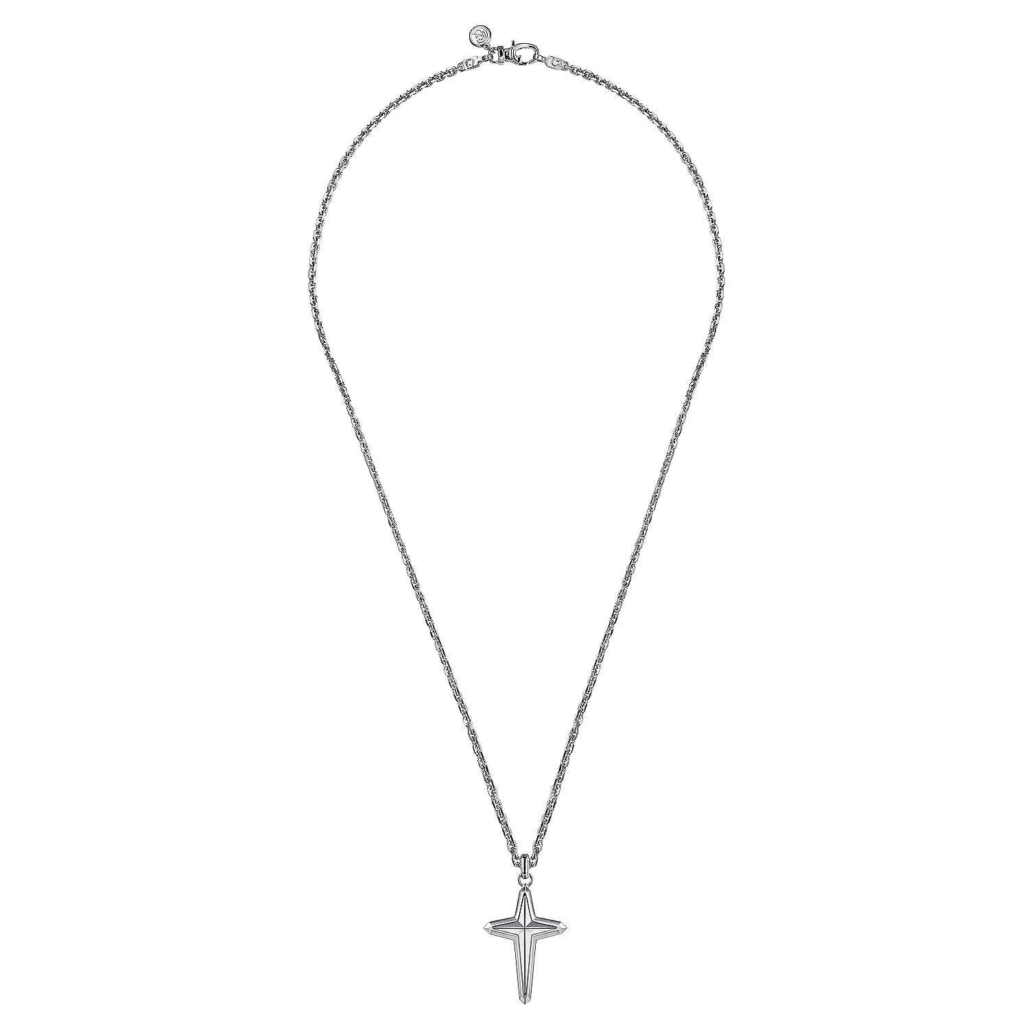 22 Inch 925 Sterling Silver Cross Solid Men's Link Chain Necklace