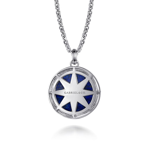 22 Inch 925 Sterling Silver Diamond and Lapis Compass Pendant Necklace