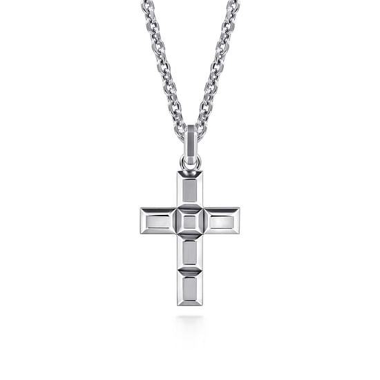 Gabriel - 22 Inch 925 Sterling Silver Geometric Cross Pendant Necklace