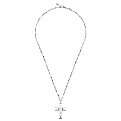 22 Inch 925 Sterling Silver Geometric Cross Pendant Necklace