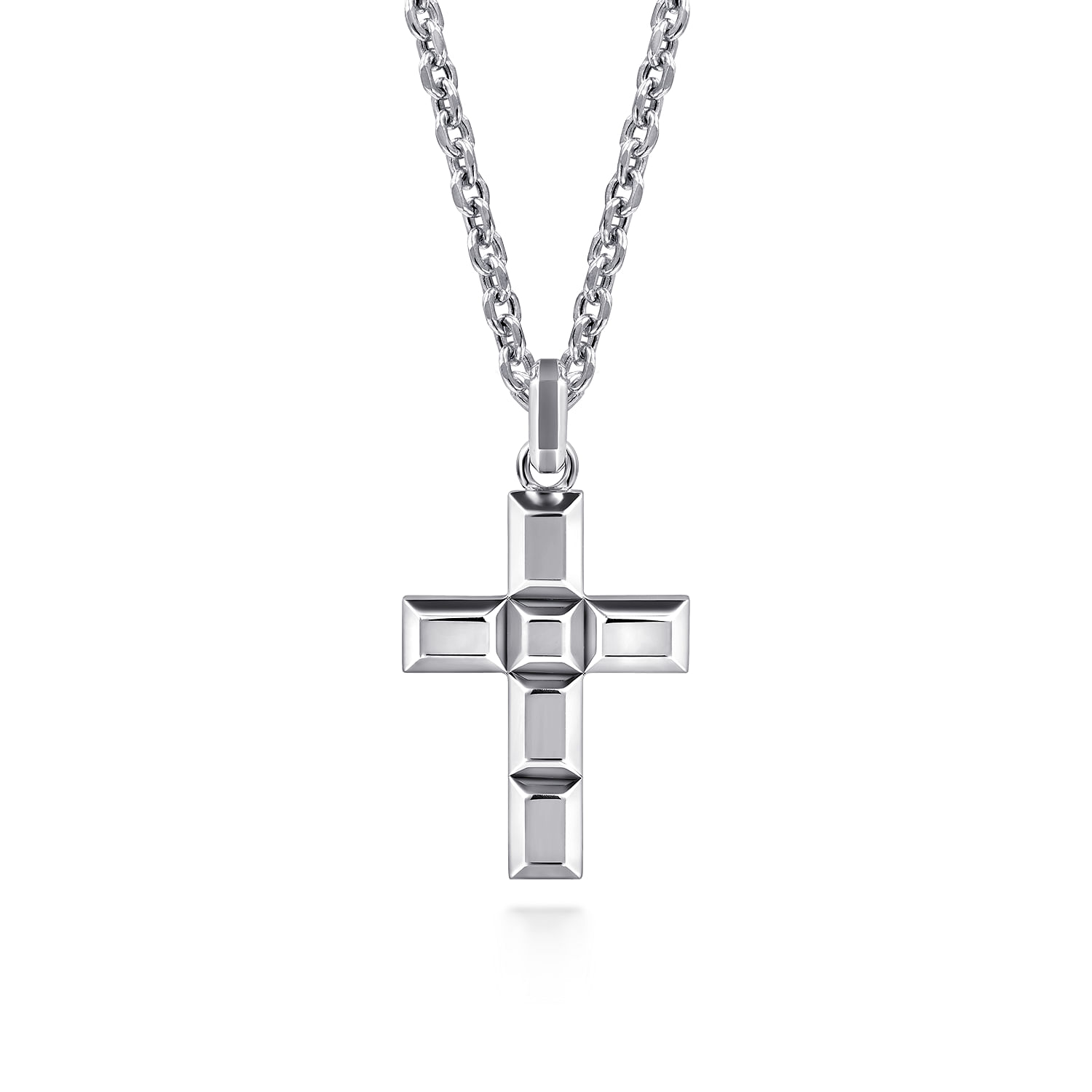Gabriel - 22 Inch 925 Sterling Silver Geometric Cross Solid Link Chain Necklace