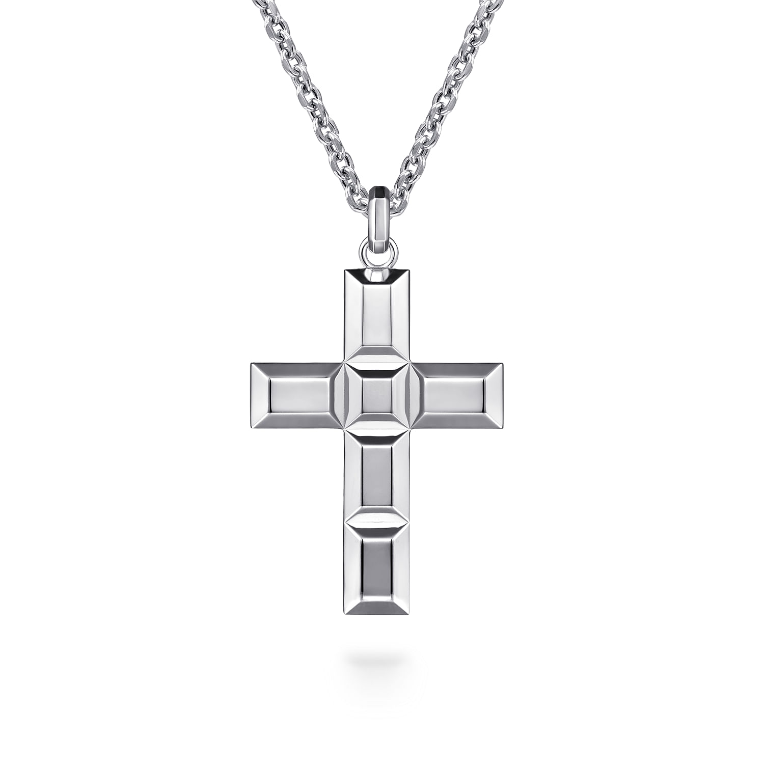 Gabriel - 22 Inch 925 Sterling Silver Geometric Cross Solid Link Chain Necklace