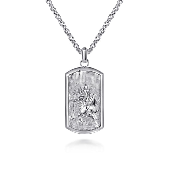 Gabriel - 22 Inch 925 Sterling Silver Saint Christopher Dog Tag Pendant Necklace