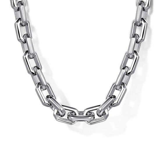 Gabriel - 22 Inch 925 Sterling Silver Solid Faceted Men's Link Chain Necklace