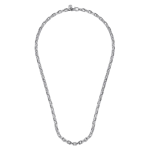 22 Inch 925 Sterling Silver Solid Faceted Men's Link Chain Necklace