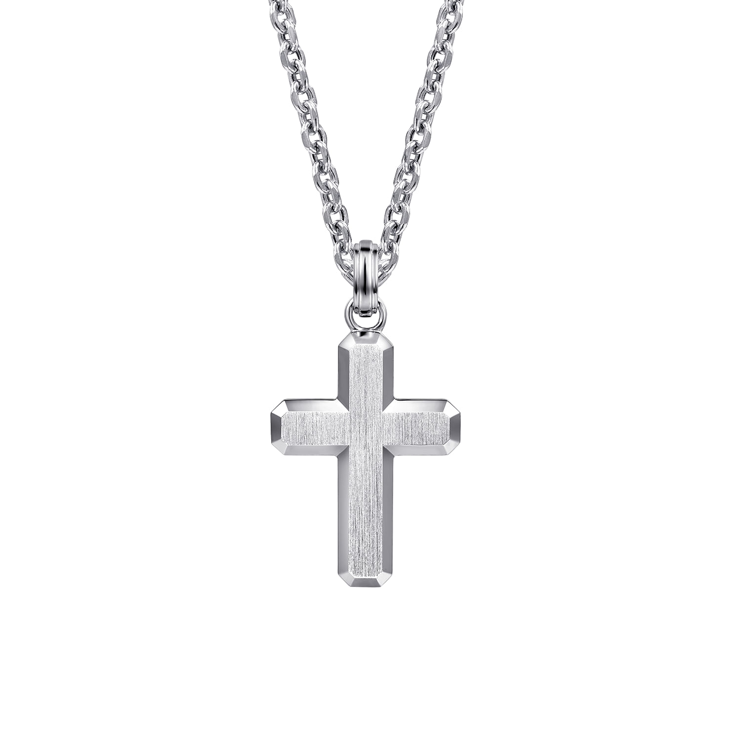 Gabriel - 22 Inch 925 Sterling Silver Solid Link Chain Necklace with Brushed Cross Pendant