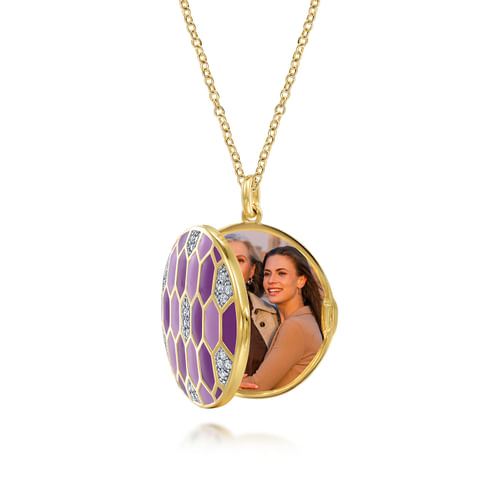 24 Inch 14K Yellow Gold Diamond And Multicolor Enamel Locket Pendant Necklace