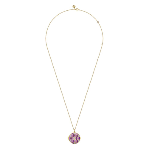 24 Inch 14K Yellow Gold Diamond And Multicolor Enamel Locket Pendant Necklace