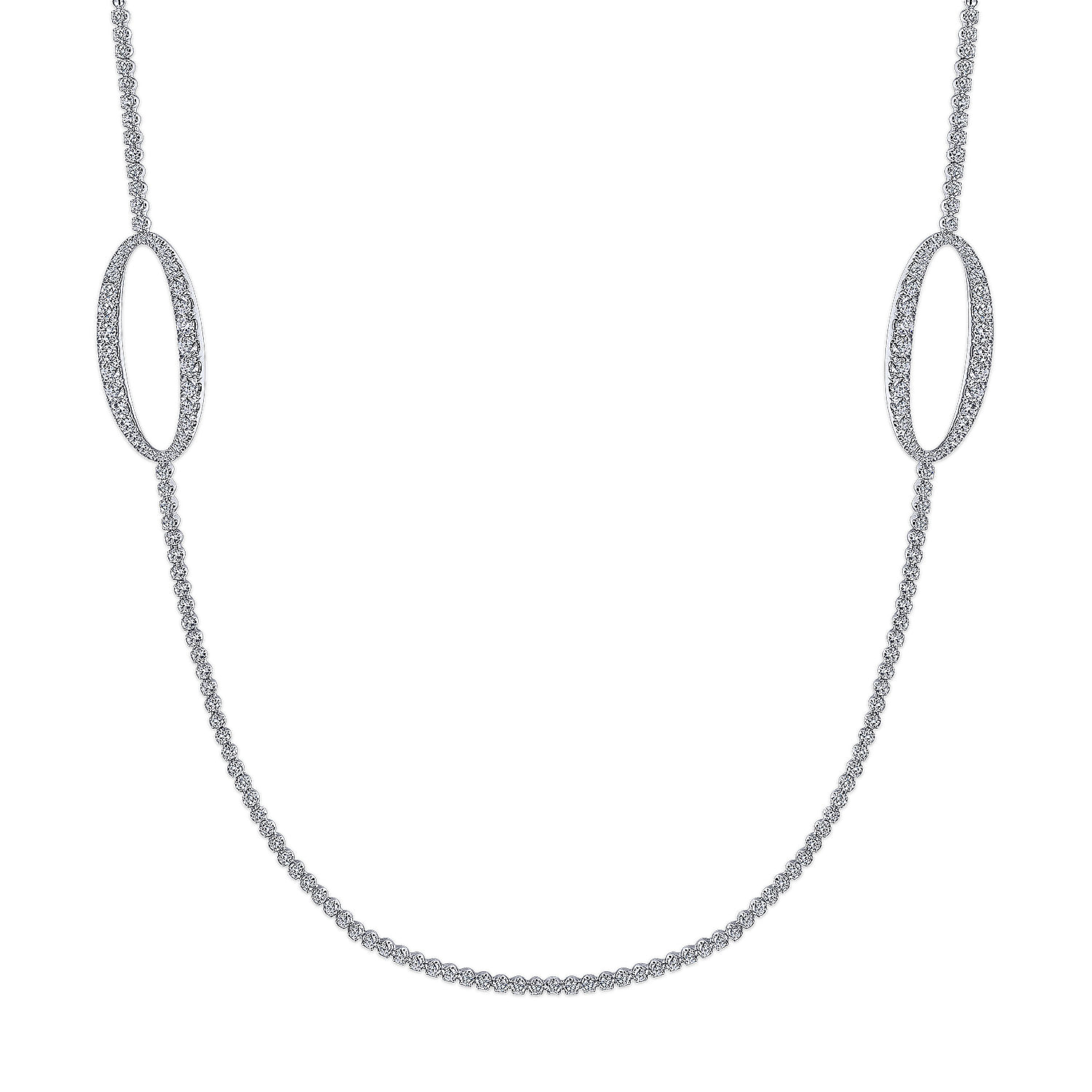 Gabriel - 24 Inch 18K White Gold Oval Station Diamond Necklace