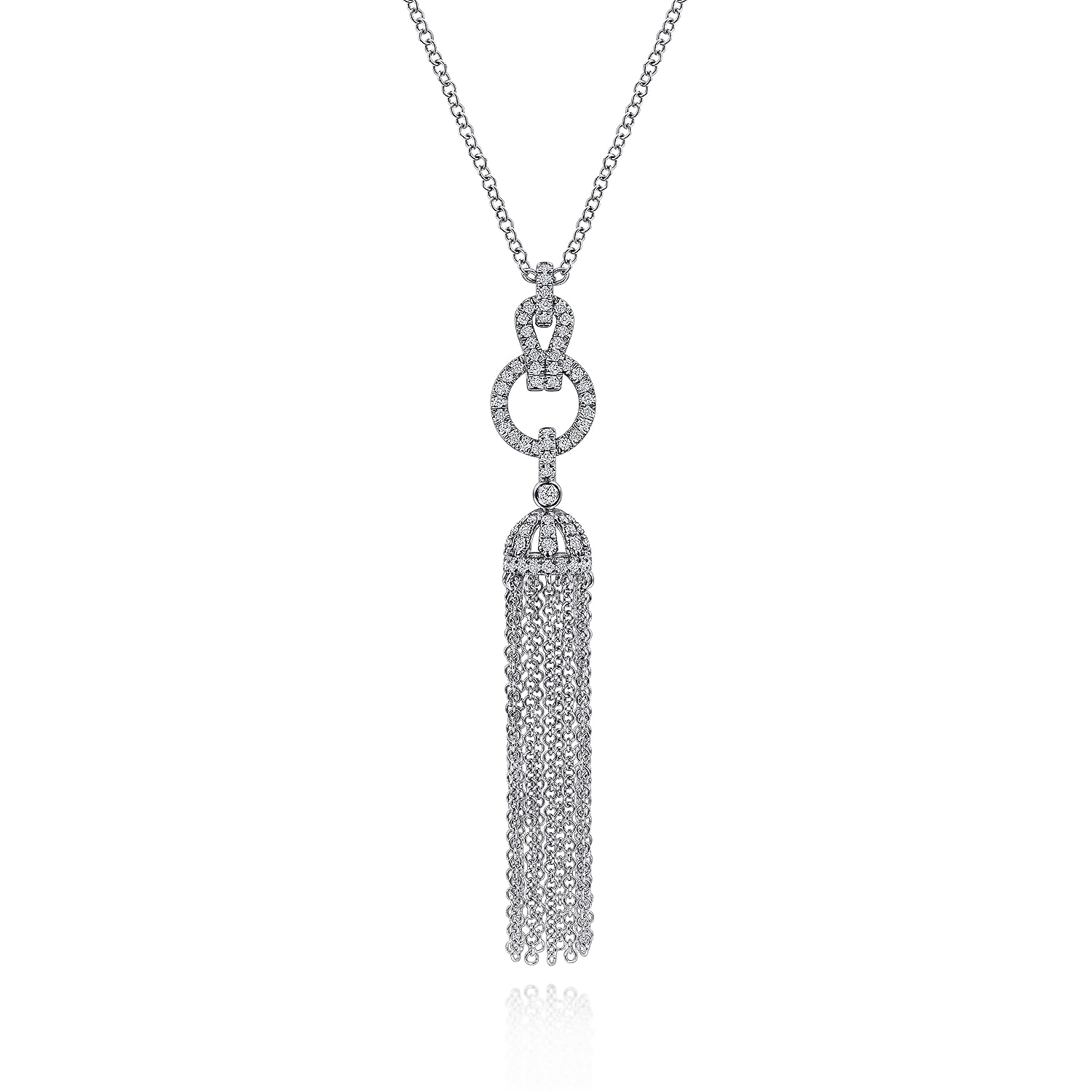 Gabriel - 24 inch 14K White Gold Diamond Tassel Pendant Necklace