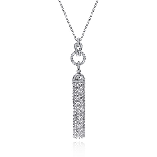 Gabriel - 24 inch 14K White Gold Diamond Tassel Pendant Necklace