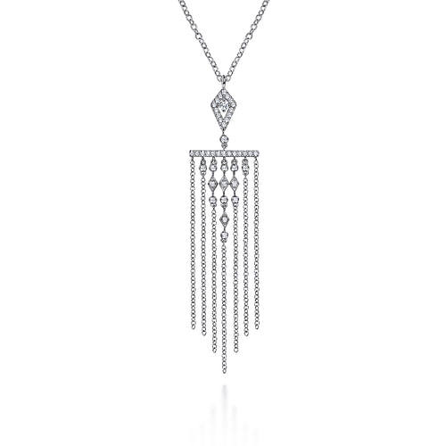 24 inch 14K White Gold Fringe Diamond Pendant Necklace