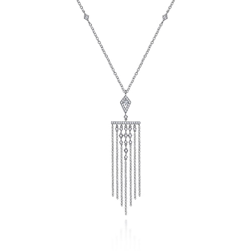 24 inch 14K White Gold Fringe Diamond Pendant Necklace