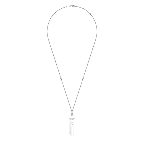 24 inch 14K White Gold Fringe Diamond Pendant Necklace