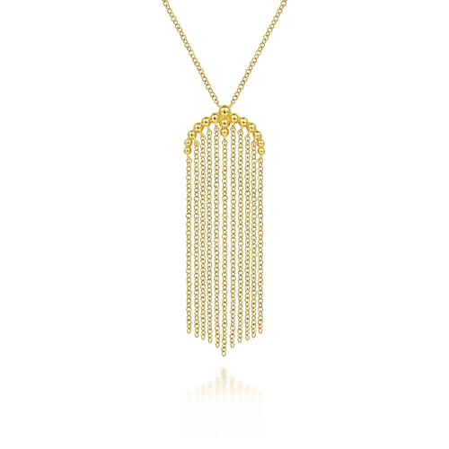 24 inch 14K Yellow Gold Bujukan Tassel Pendant Necklace