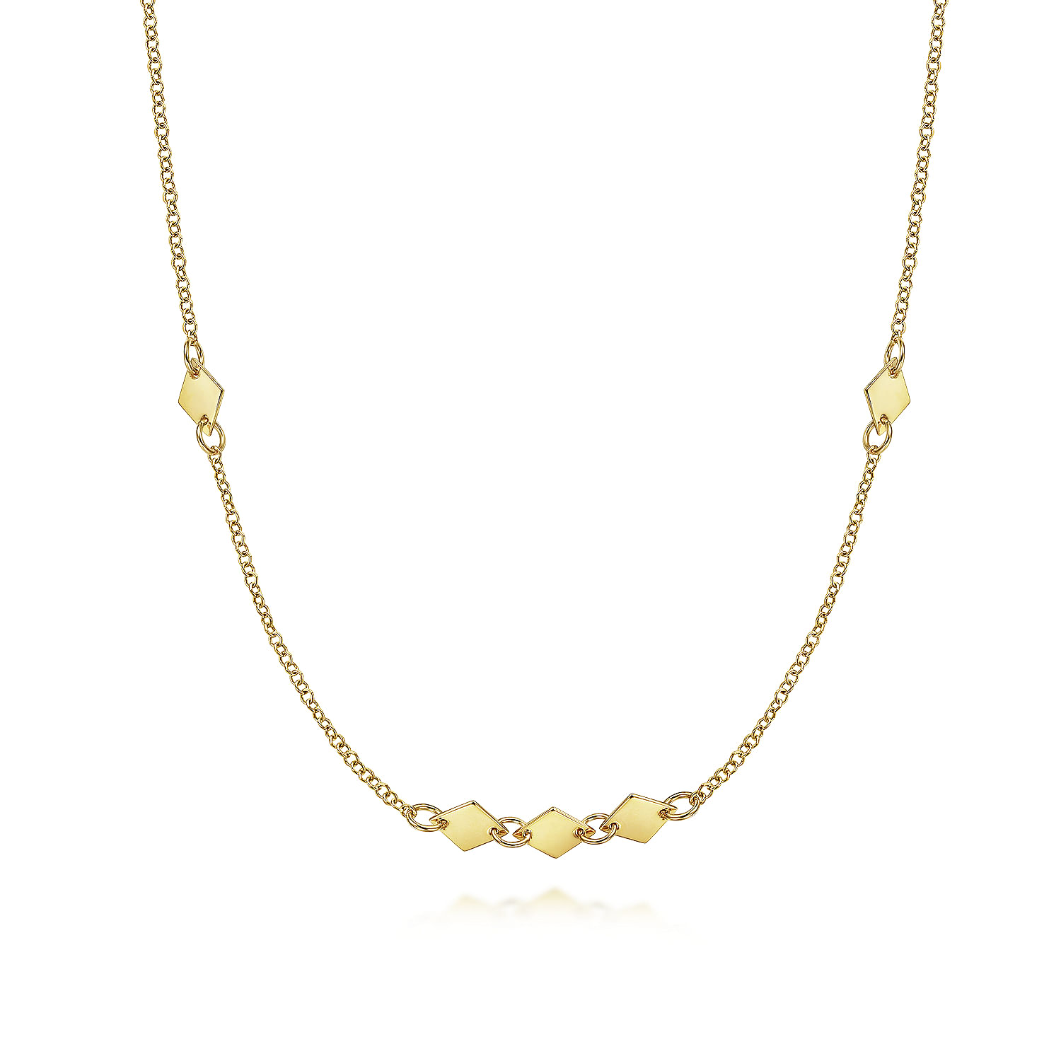 24 inch 14K Yellow Gold Diamond Shaped Disc Station Necklace
