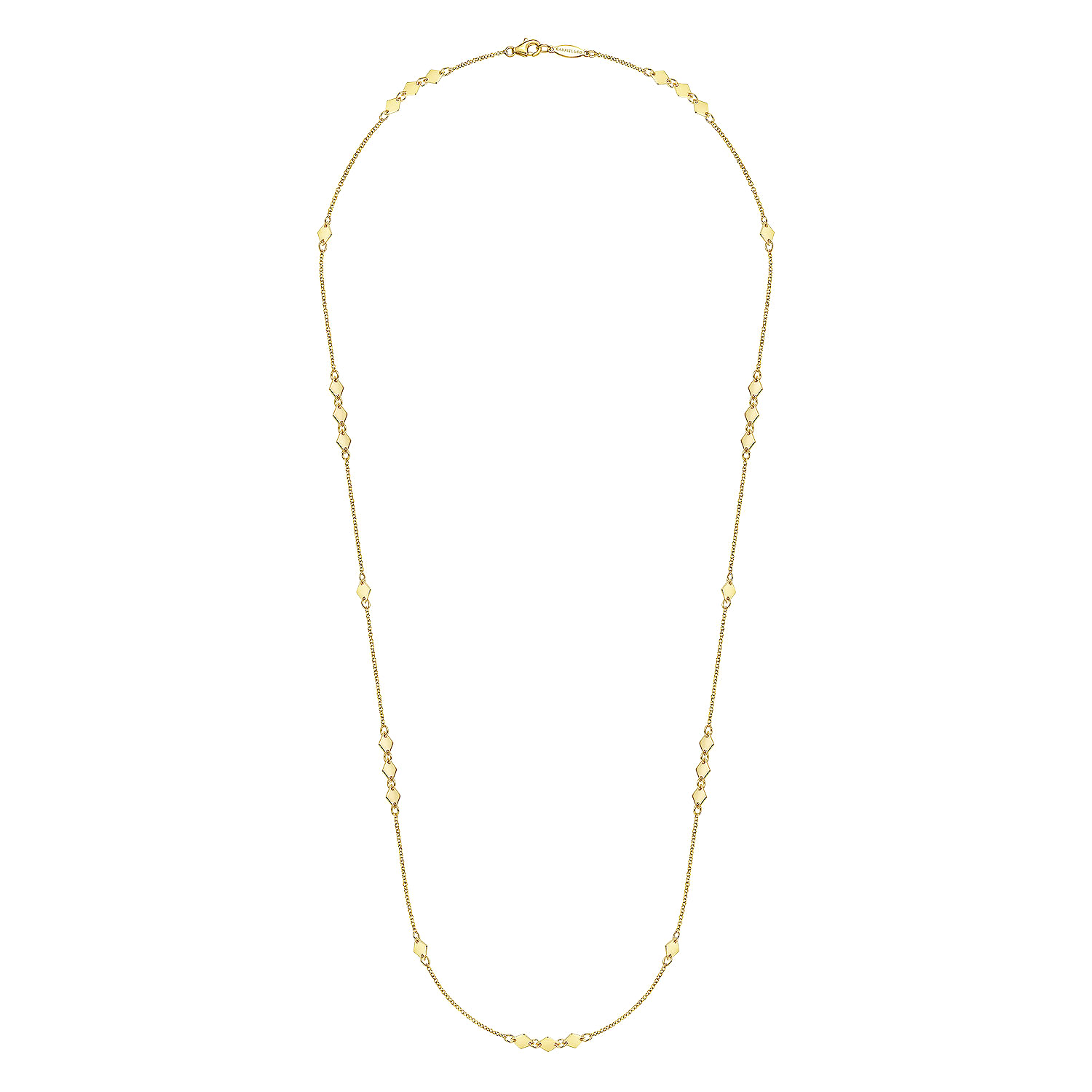 24 inch 14K Yellow Gold Diamond Shaped Disc Station Necklace