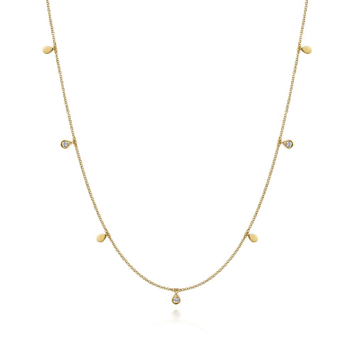 24 inch 14K Yellow Gold Diamond Teardrop Station Necklace