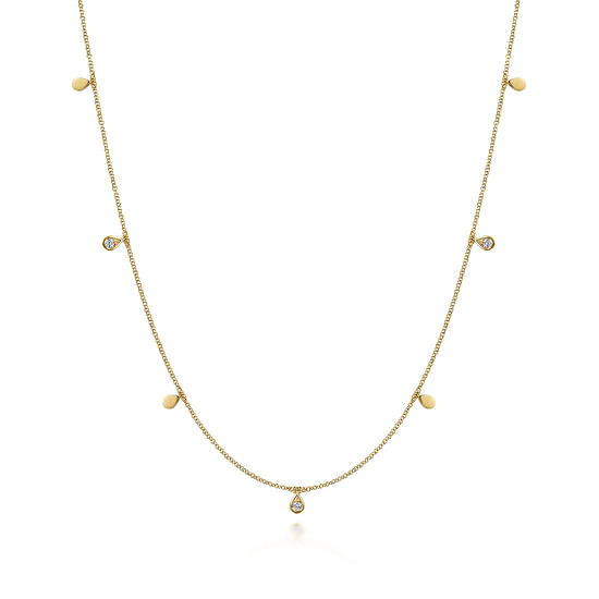 Gabriel - 24 inch 14K Yellow Gold Diamond Teardrop Station Necklace