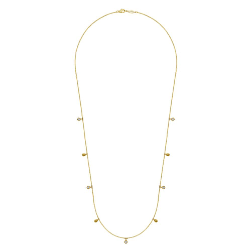 24 inch 14K Yellow Gold Diamond Teardrop Station Necklace