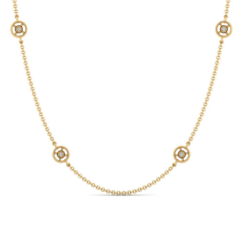 24 inch 14K Yellow Gold Diamond Wheel Station Necklace
