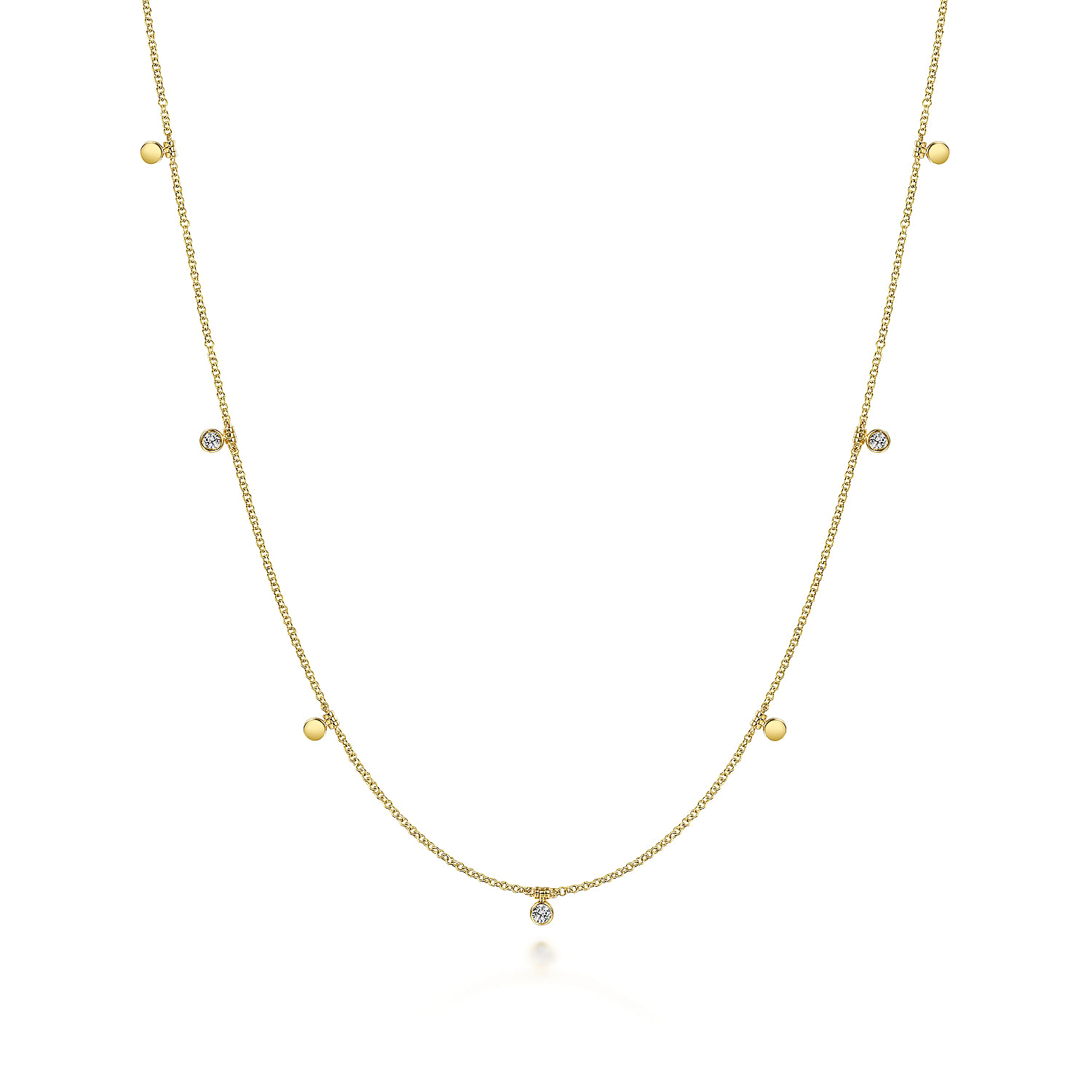 Gabriel - 24 inch 14K Yellow Gold Diamond and Disc Station Necklace