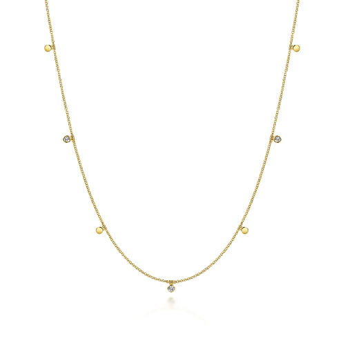 24 inch 14K Yellow Gold Diamond and Disc Station Necklace