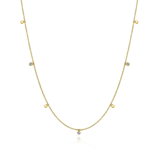 Gabriel - 24 inch 14K Yellow Gold Diamond and Disc Station Necklace