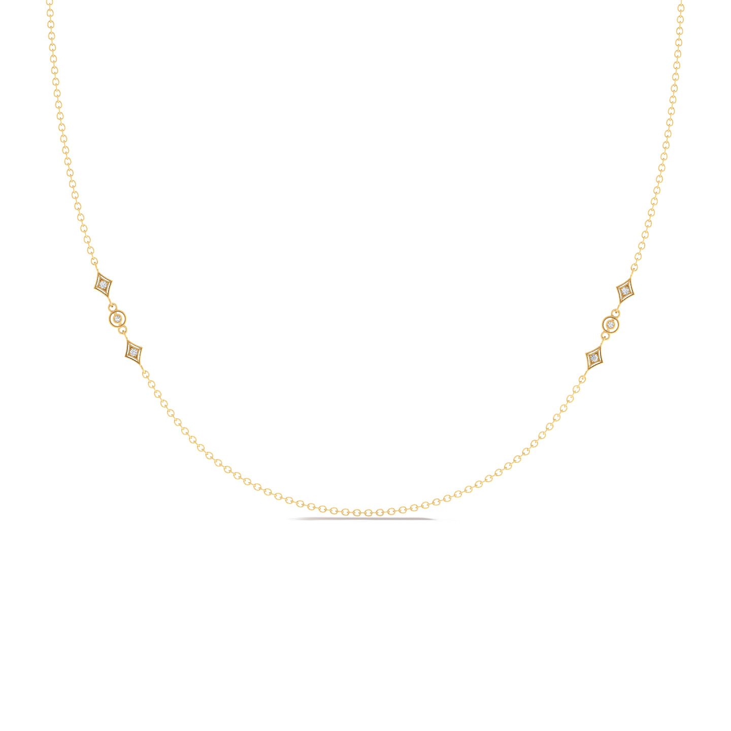 24 inch 14K Yellow Gold Geometric Shapes Diamond Station Necklace
