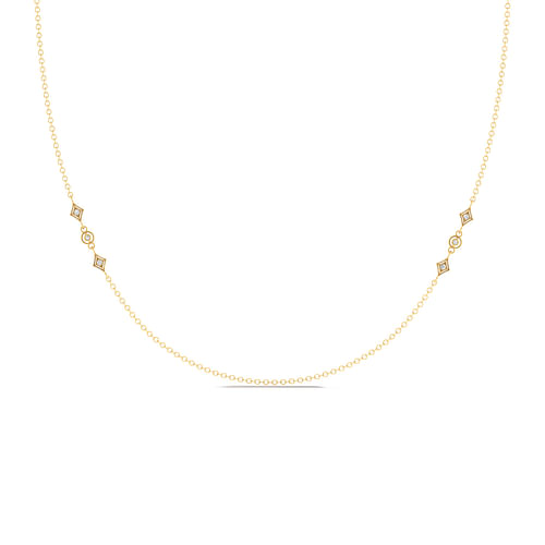 24 inch 14K Yellow Gold Geometric Shapes Diamond Station Necklace