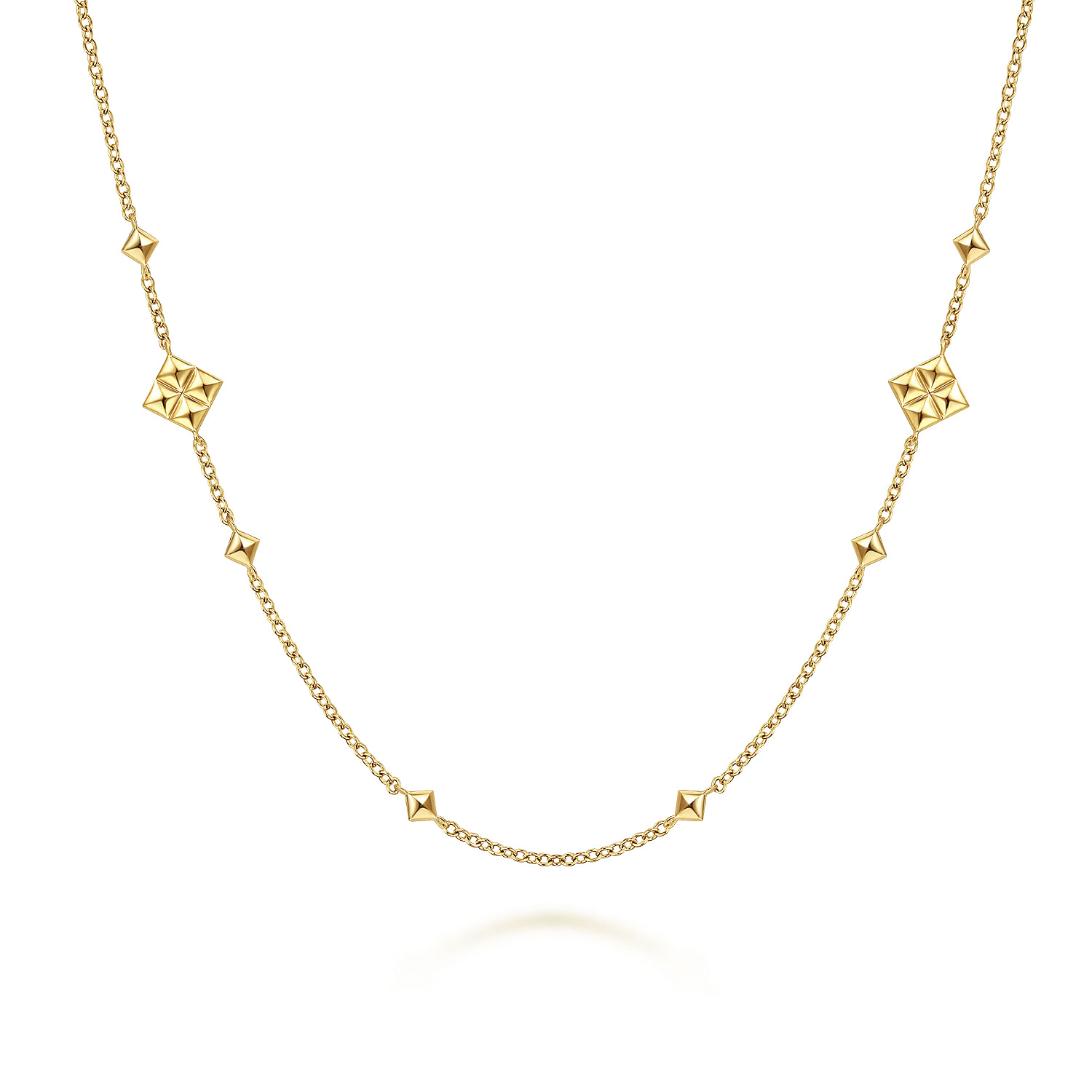 24 inch 14K Yellow Gold Pyramid Quatrefoil Station Necklace
