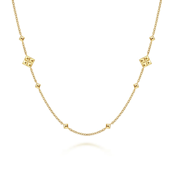 Gabriel - 24 inch 14K Yellow Gold Pyramid Quatrefoil Station Necklace