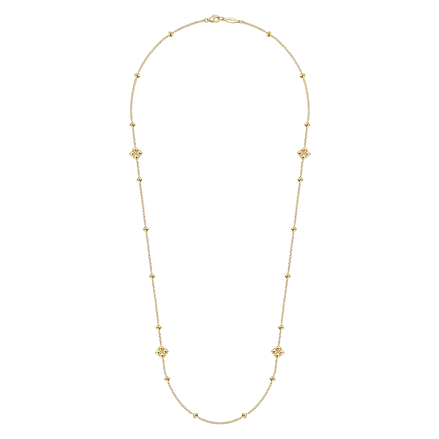 24 inch 14K Yellow Gold Pyramid Quatrefoil Station Necklace