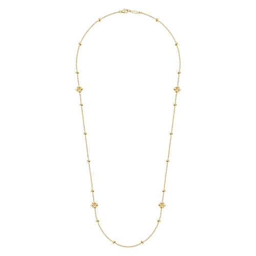 24 inch 14K Yellow Gold Pyramid Quatrefoil Station Necklace