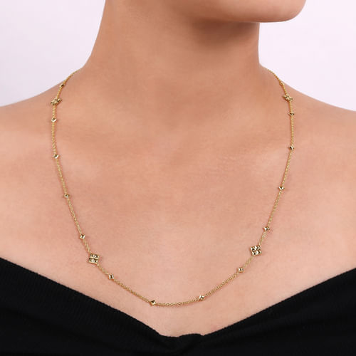 24 inch 14K Yellow Gold Pyramid Quatrefoil Station Necklace