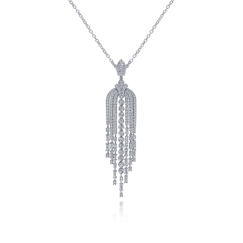 24 inch 18K White Gold Diamond Waterfall Pendant Necklace