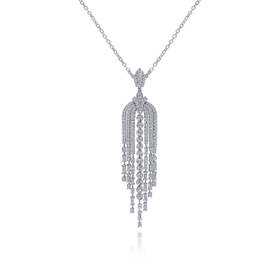 Gabriel - 24 inch 18K White Gold Diamond Waterfall Pendant Necklace