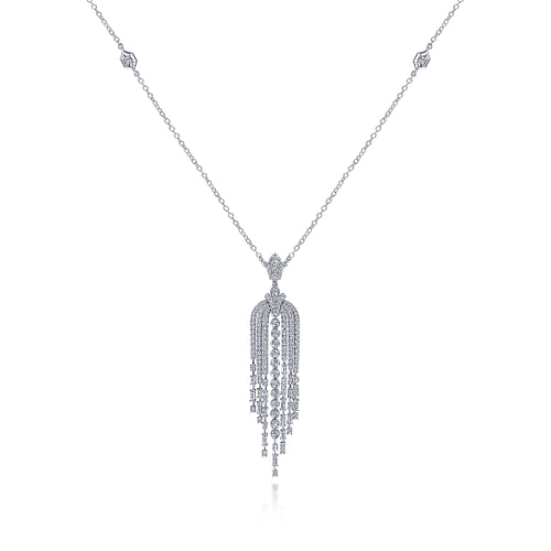 24 inch 18K White Gold Diamond Waterfall Pendant Necklace