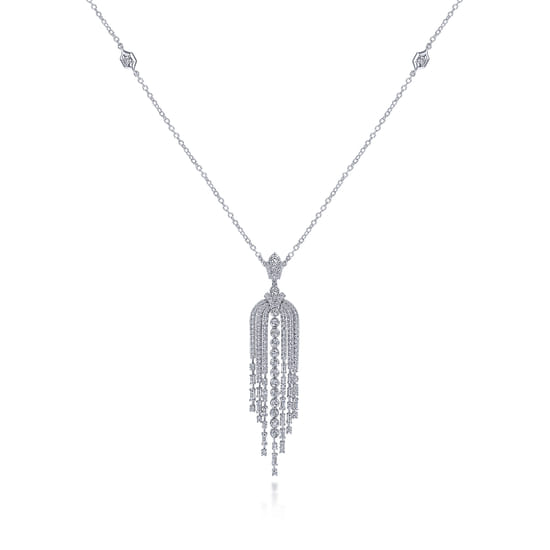 24 inch 18K White Gold Diamond Waterfall Pendant Necklace angle 2