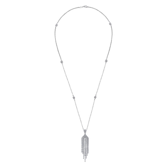 24 inch 18K White Gold Diamond Waterfall Pendant Necklace angle 3