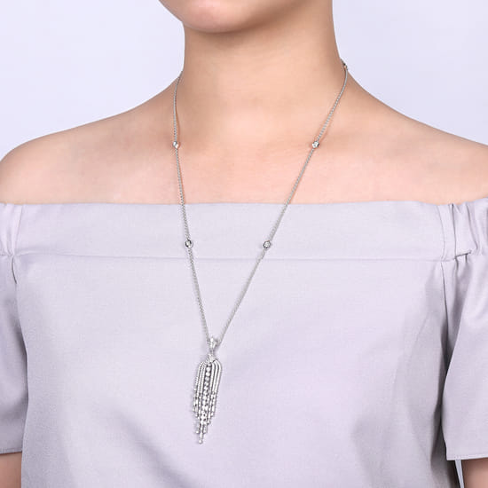 24 inch 18K White Gold Diamond Waterfall Pendant Necklace angle 4
