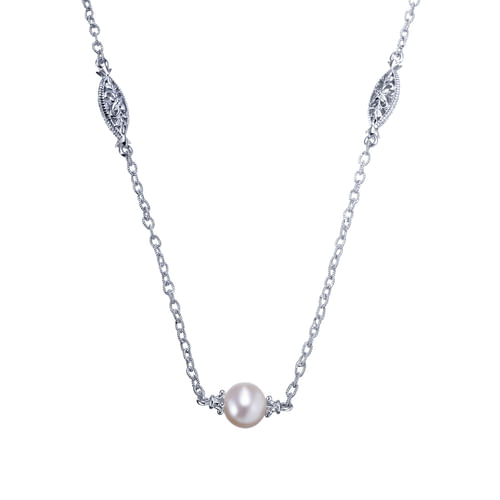 24 inch 925 Silver Cultured Pearl Station DBY Necklace