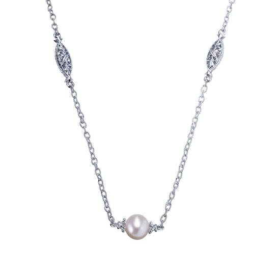 Gabriel - 24 inch 925 Silver Cultured Pearl Station DBY Necklace