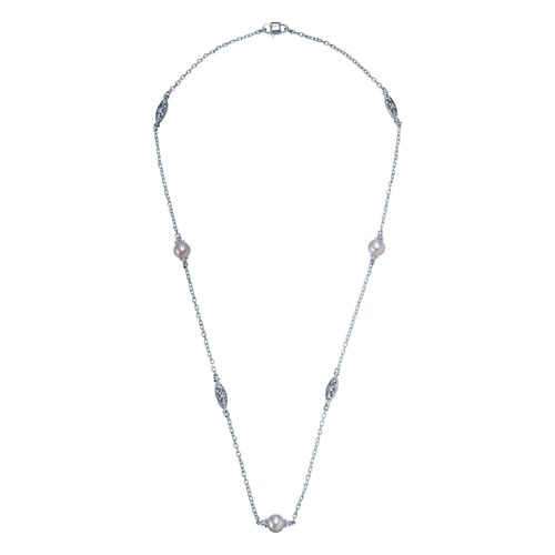 24 inch 925 Silver Cultured Pearl Station DBY Necklace