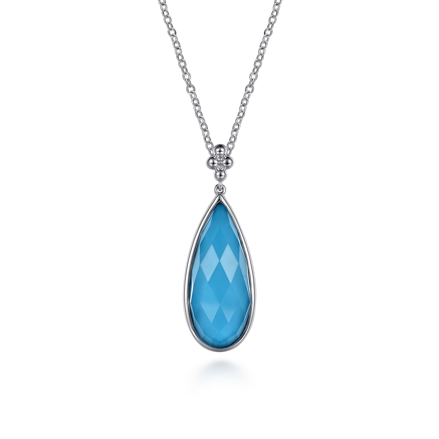 24 inch 925 Sterling Silver  Faceted Swiss Blue Topaz Bujukan Necklace in Pear Shape