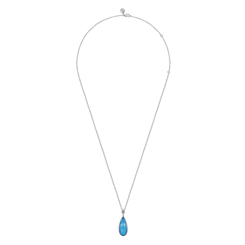 24 inch 925 Sterling Silver Faceted Rock Crystal & Turquoise Doublet Bujukan Teardrop Necklace