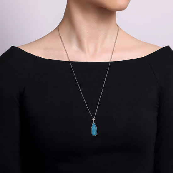 24 inch 925 Sterling Silver Faceted Rock Crystal & Turquoise Doublet Bujukan Teardrop Necklace angle 3