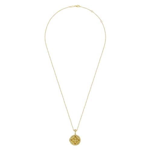 24 inch Vintage Inspired 14K Yellow Gold Filigree Diamond Locket Necklace